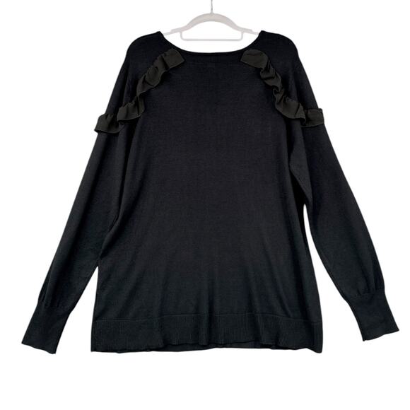 AGB Black Ruffled Shoulder Detail Long Sleeve Crew Neck Pullover Sweater XL - Picture 2 of 7